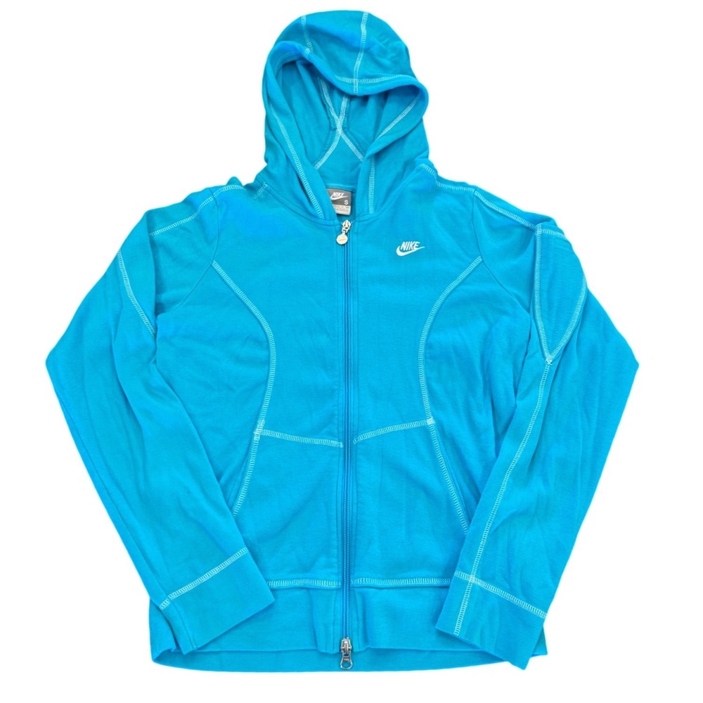 Nike Womens Full Zip Hoodie Turquoise Blue Contrast Stitch 206243-463 Small